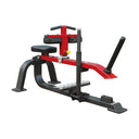 Red and black Impulse Sterling Seated Calf Raise gym machine on a white background