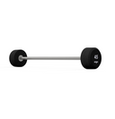 Barbell with black ends and a silver bar on a white background