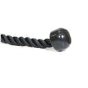 Black rope cable attachment with a round handle on a white background