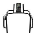 Black elliptical machine with digital display on a white background