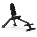 Black weight bench on a white background