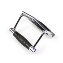 Metallic V handle attachment  with a black handle on a white background